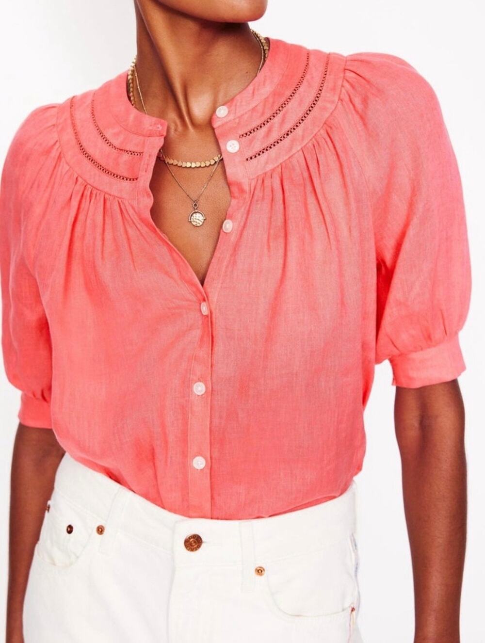 Boden Bea 100% Linen Top in Azealia Pink Size 8R